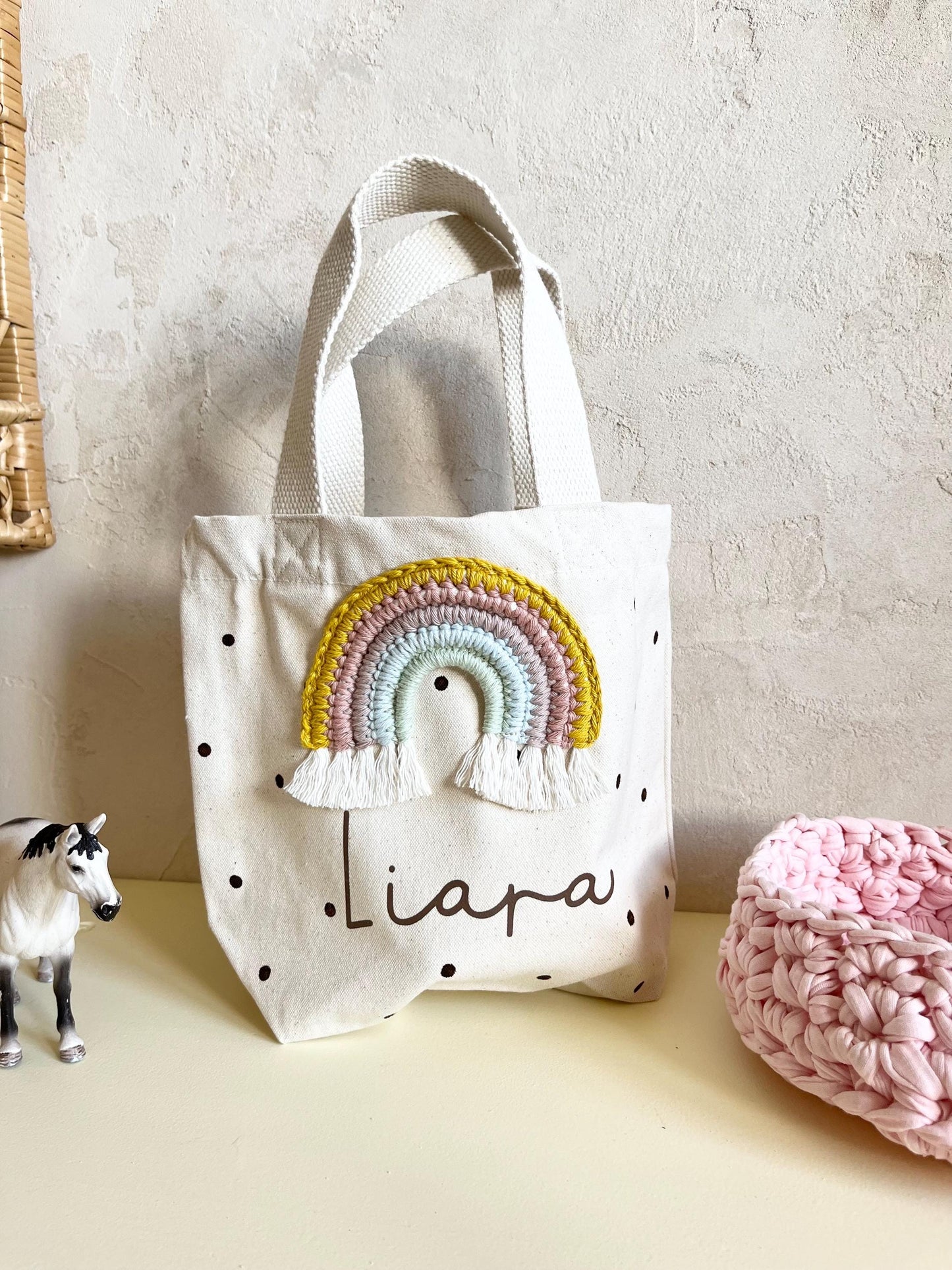Mini-Shopper mit Häkelregenbogen & Name