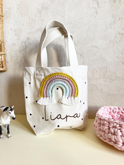 Mini-Shopper mit Häkelregenbogen – optional personalisiert