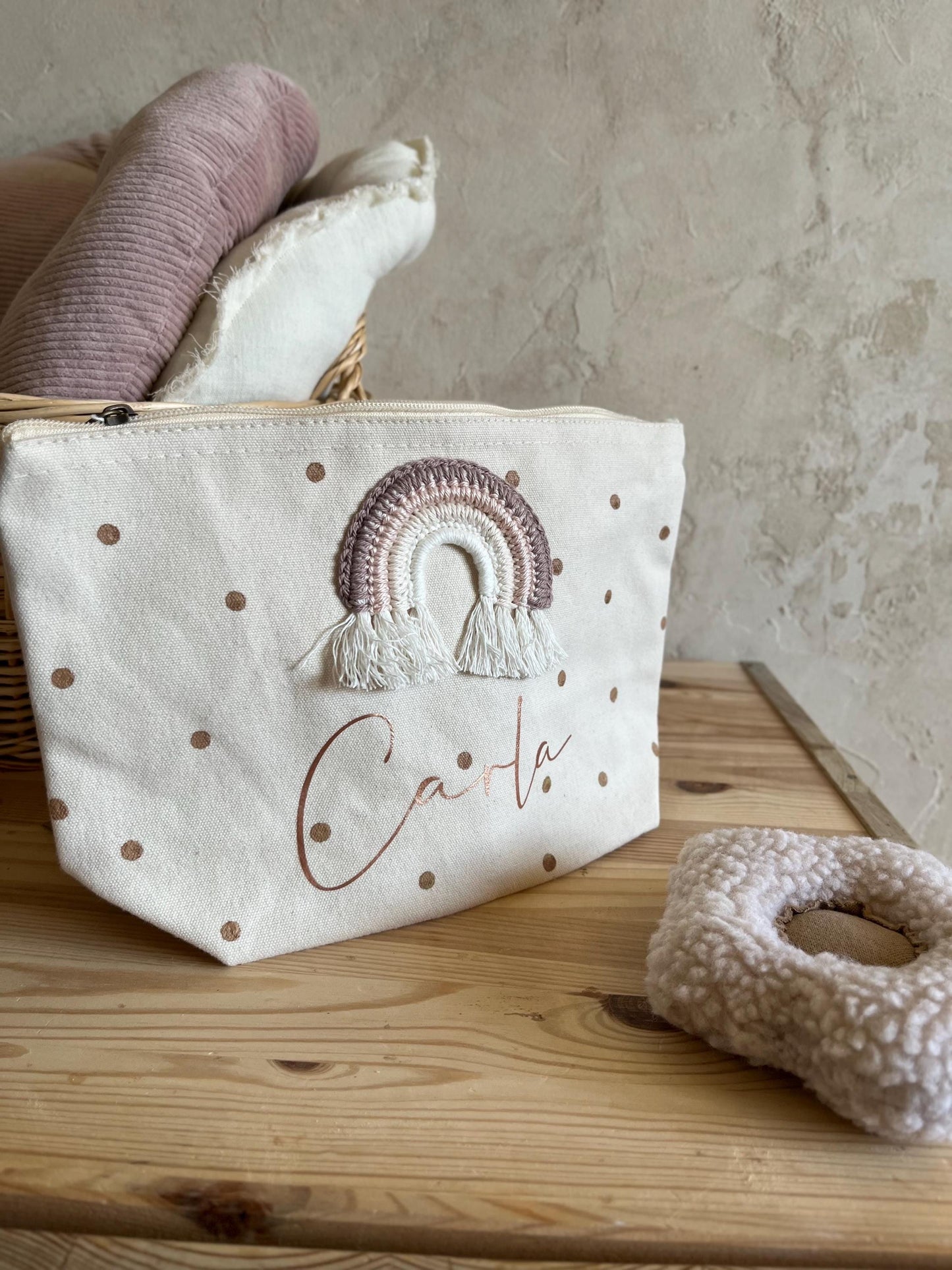 Regenbogen-Kulturbeutel in Flieder, Rosé & Nude