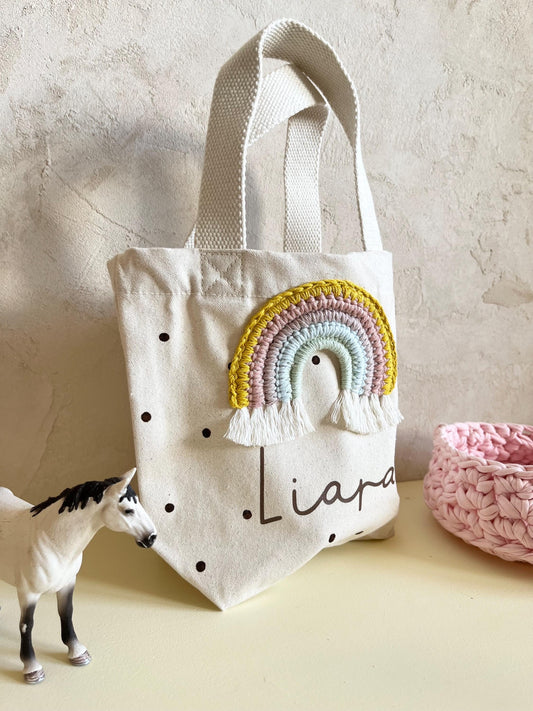 Mini-Shopper mit Häkelregenbogen & Name