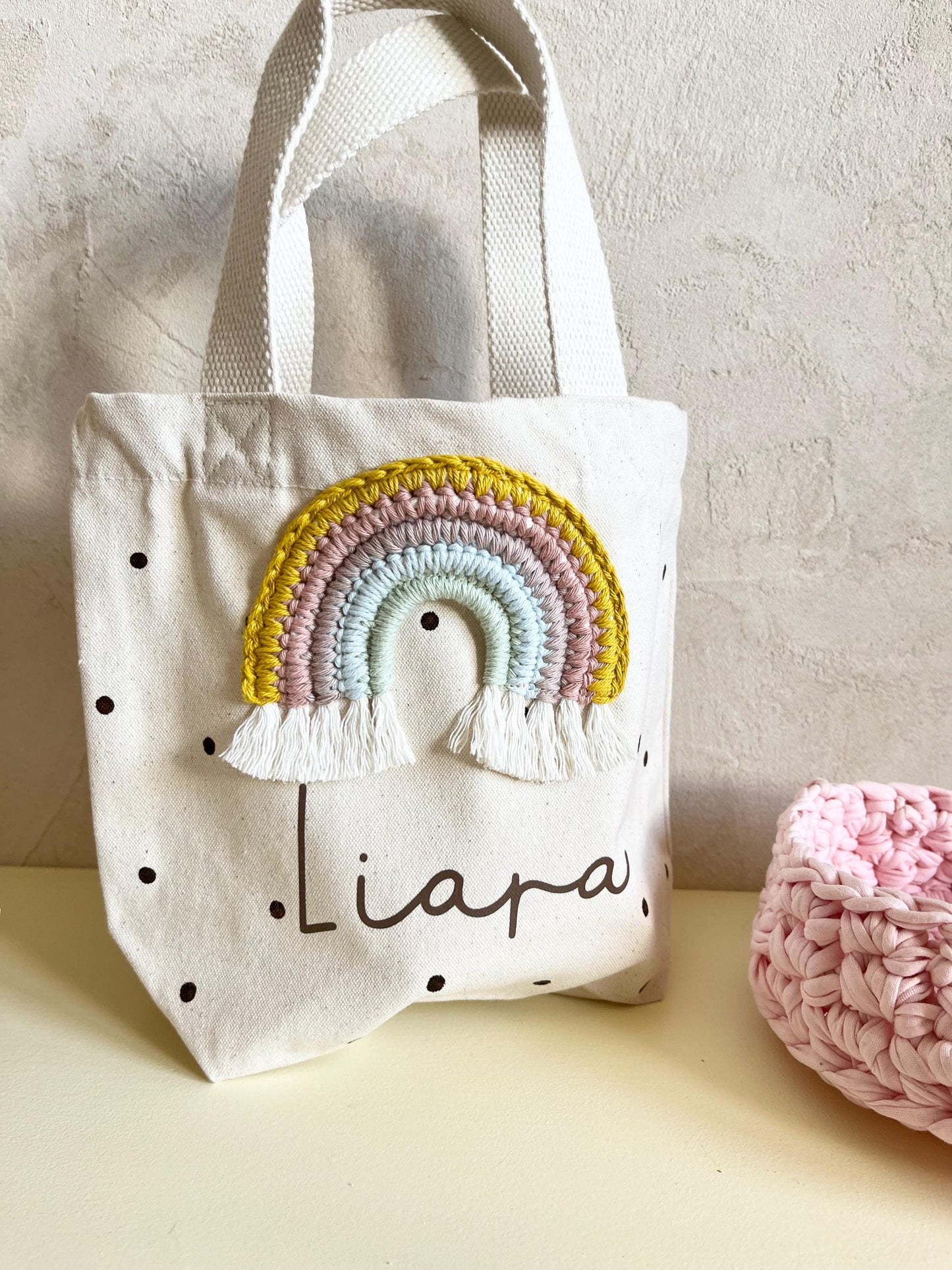 Mini-Shopper mit Häkelregenbogen & Name