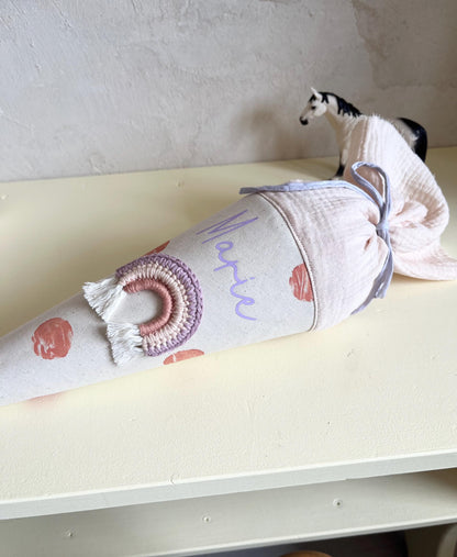 Regenbogen-Kindergartentüte Flieder & Nude – optional personalisiert