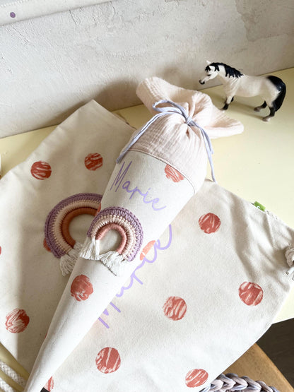 Regenbogen-Kindergartentüte Flieder & Nude – optional personalisiert