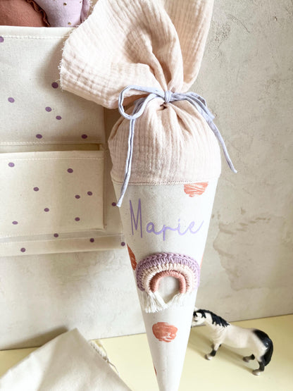 Regenbogen-Kindergartentüte Flieder & Nude – optional personalisiert