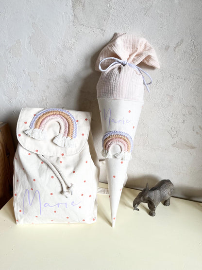 Regenbogen-Kindergartentüte Apricot & Flieder – optional personalisiert