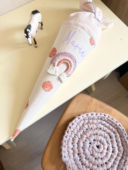 Regenbogen-Kindergartentüte Flieder & Nude – optional personalisiert