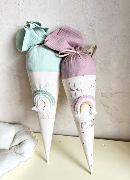 Regenbogen-Kindergartentüte Mint & Creme – optional personalisiert