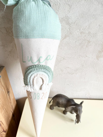 Regenbogen-Kindergartentüte Mint & Creme – optional personalisiert