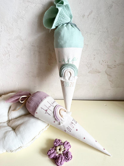 Regenbogen-Kindergartentüte Mint & Creme – optional personalisiert