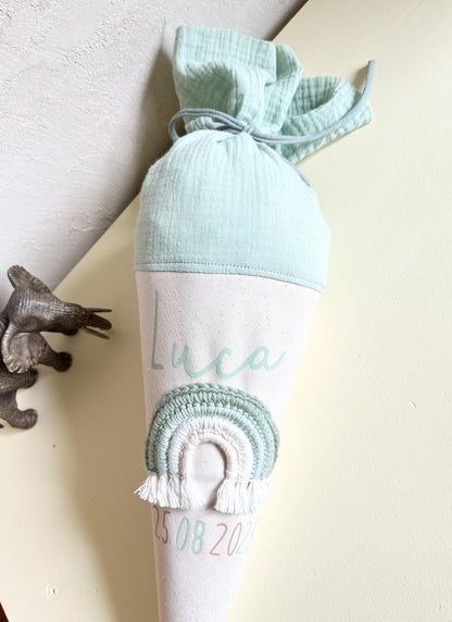 Regenbogen-Kindergartentüte Mint & Creme – optional personalisiert