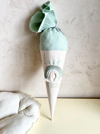 Regenbogen-Kindergartentüte Mint & Creme – optional personalisiert