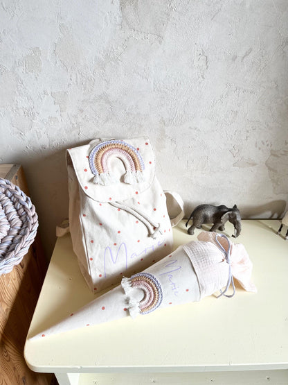 Regenbogen-Kindergartentüte Apricot & Flieder – optional personalisiert
