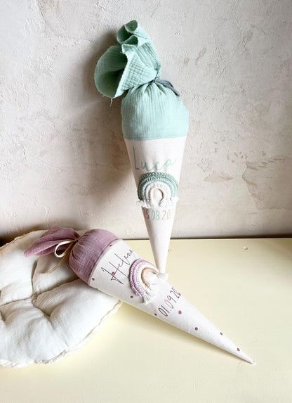 Regenbogen-Kindergartentüte Mint & Creme – optional personalisiert