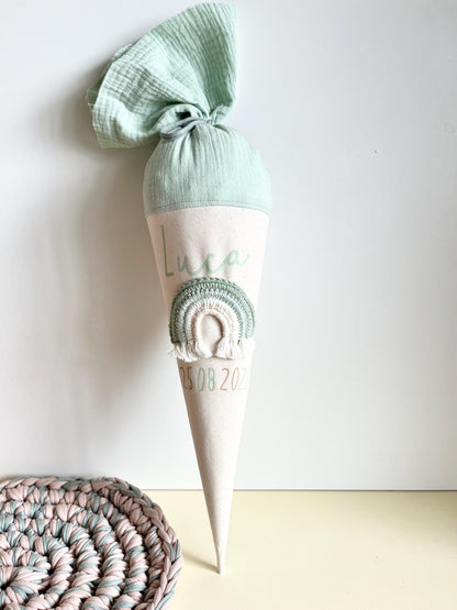 Regenbogen-Kindergartentüte Mint & Creme – optional personalisiert