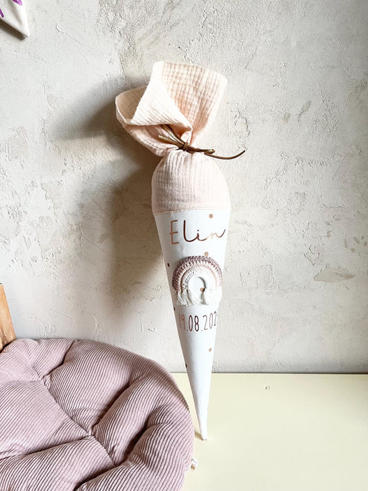 Regenbogen-Kindergartentüte in Rosé & Beige