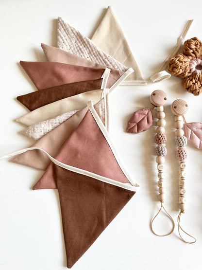 Baumwoll-Wimpelkette Rosé & Natur – 10 Wimpel