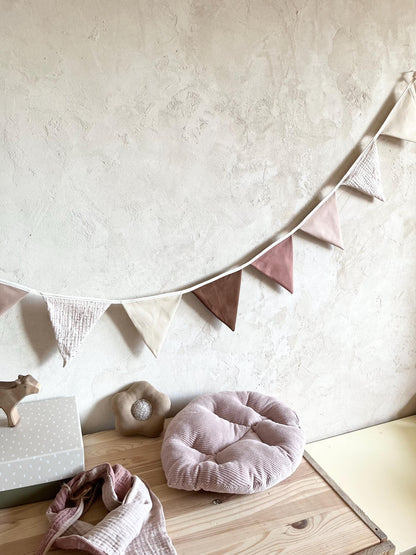 Baumwoll-Wimpelkette Rosé & Natur – 10 Wimpel