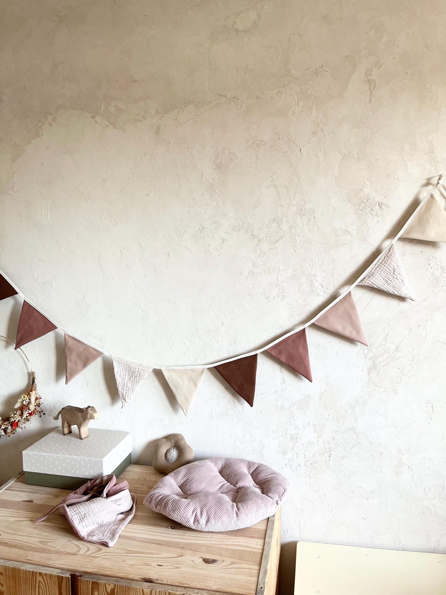 Baumwoll-Wimpelkette Rosé & Natur – 10 Wimpel