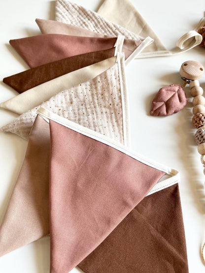 Baumwoll-Wimpelkette Rosé & Natur – 10 Wimpel