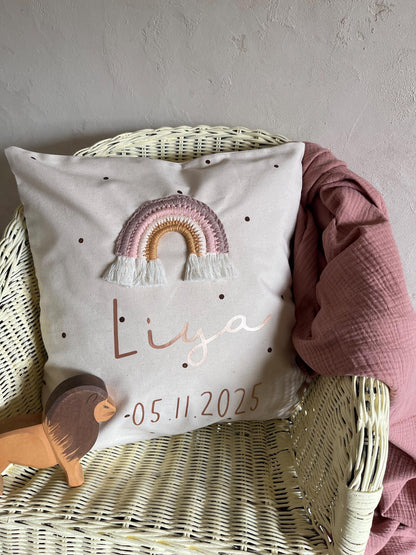 Regenbogenkissen Rosé & Kupfer – optional personalisiert