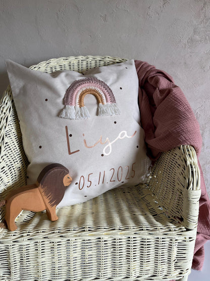 Regenbogenkissen Rosé & Kupfer – optional personalisiert