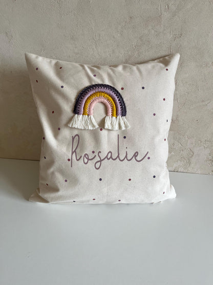 Regenbogenkissen Flieder, Rosa & Gelb – optional personalisiert