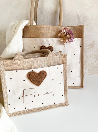 Mami-&-Mini-Juteshopper mit Plüschherz