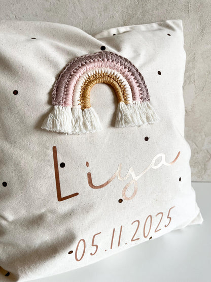 Regenbogenkissen Rosé & Kupfer – optional personalisiert