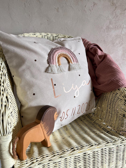 Regenbogenkissen Rosé & Kupfer – optional personalisiert