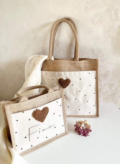 Mami-&-Mini-Juteshopper mit Plüschherz