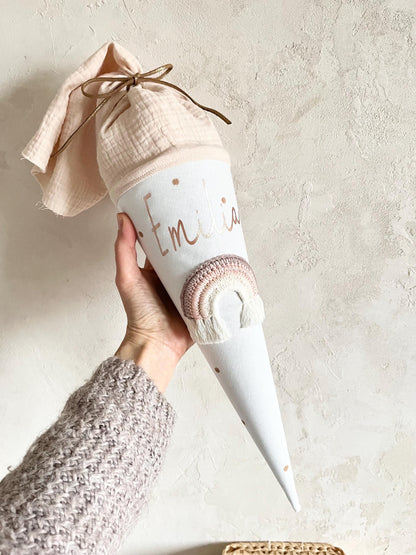 Regenbogen-Kindergartentüte in Rosé, Beige und Flieder