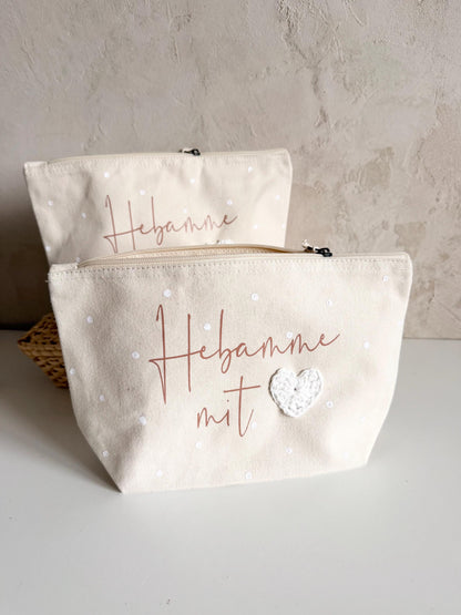 Kosmetiktasche mit Häkelherz – Danke, Hebamme