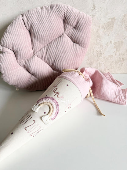 Regenbogen-Kindergartentüte Flieder & Rosé – optional personalisiert