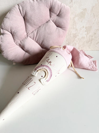 Regenbogen-Kindergartentüte Flieder & Rosé – optional personalisiert