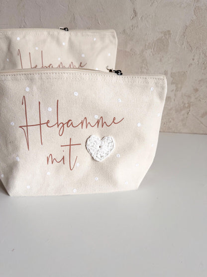 Kosmetiktasche mit Häkelherz – Danke, Hebamme