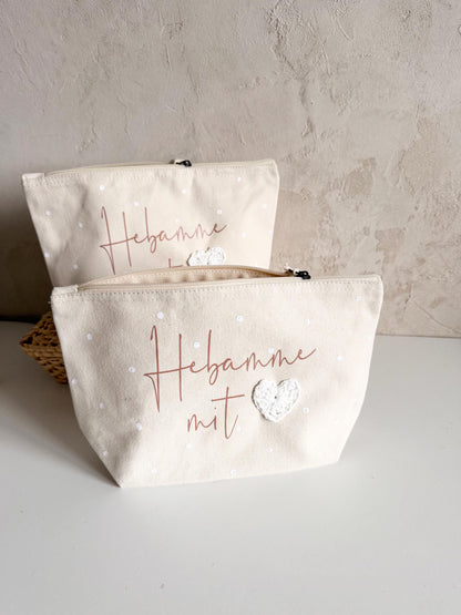 Kosmetiktasche mit Häkelherz – Danke, Hebamme