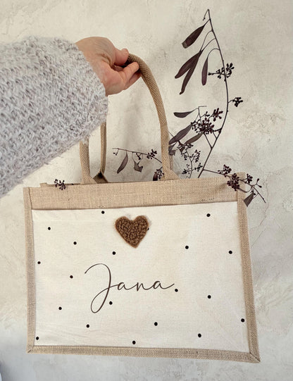 Mami-&-Mini-Juteshopper mit Plüschherz