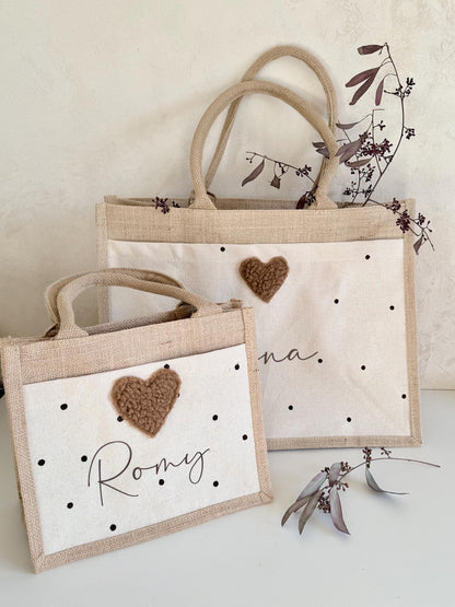 Mami-&-Mini-Juteshopper mit Plüschherz