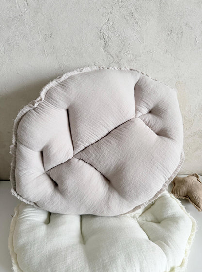 Midi-Musselin-Blattkissen in Steingrau & Creme
