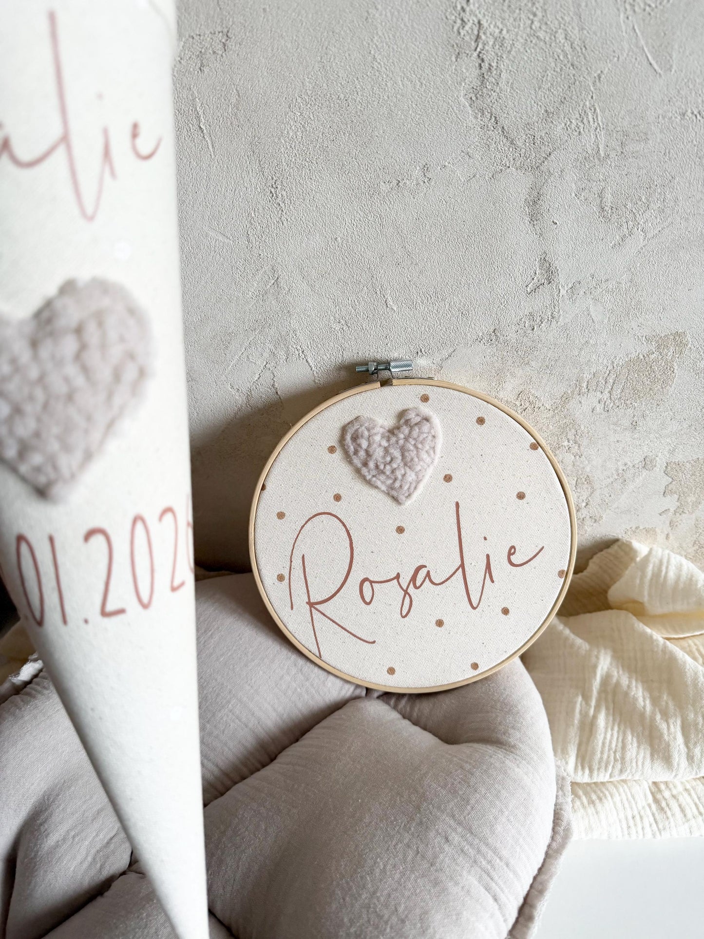 Stickrahmen mit Herz – Name oder Spruch