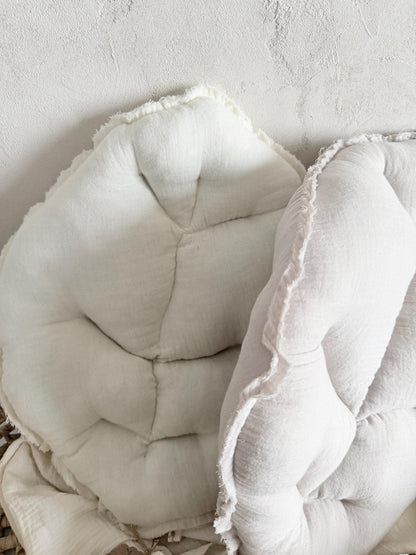Midi-Musselin-Blattkissen in Steingrau & Creme