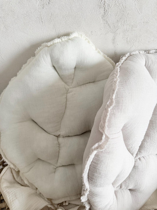Midi-Musselin-Blattkissen in Steingrau & Creme