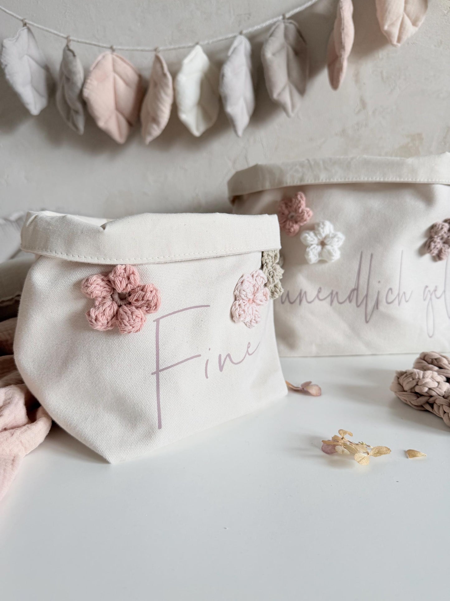 Blüten-Utensilo mit Name – einzeln oder als Set