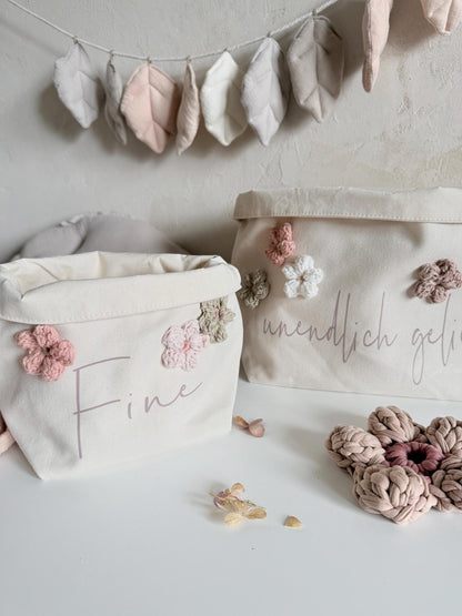Blüten-Utensilo mit Name – einzeln oder als Set