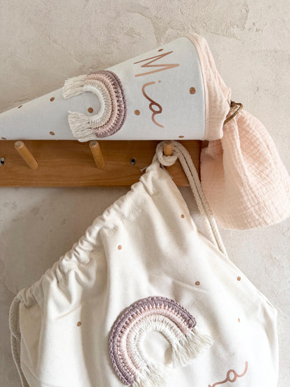 Regenbogen-Kindergartentüte Rosé & Beige – optional personalisiert