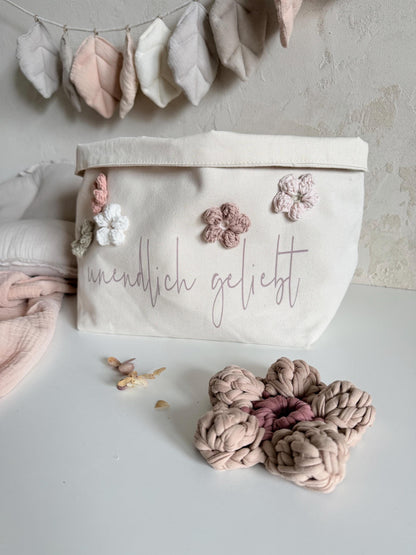 Blüten-Utensilo mit Name – einzeln oder als Set
