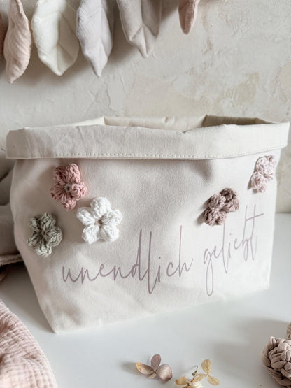 Blüten-Utensilo mit Name – einzeln oder als Set