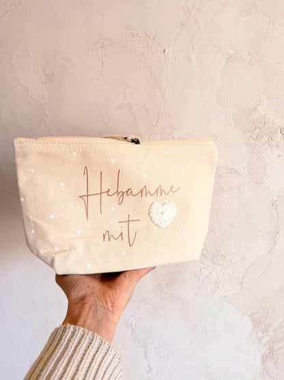 Kosmetiktasche mit Häkelherz – Danke, Hebamme