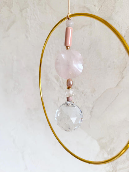 Suncatcher mit Rosenquarz & Goldring