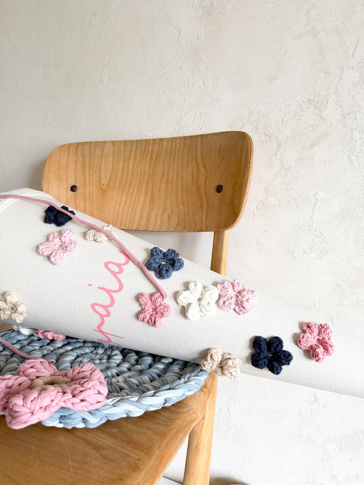 Blüten-Schultüte in Natur, Blau & Rosé